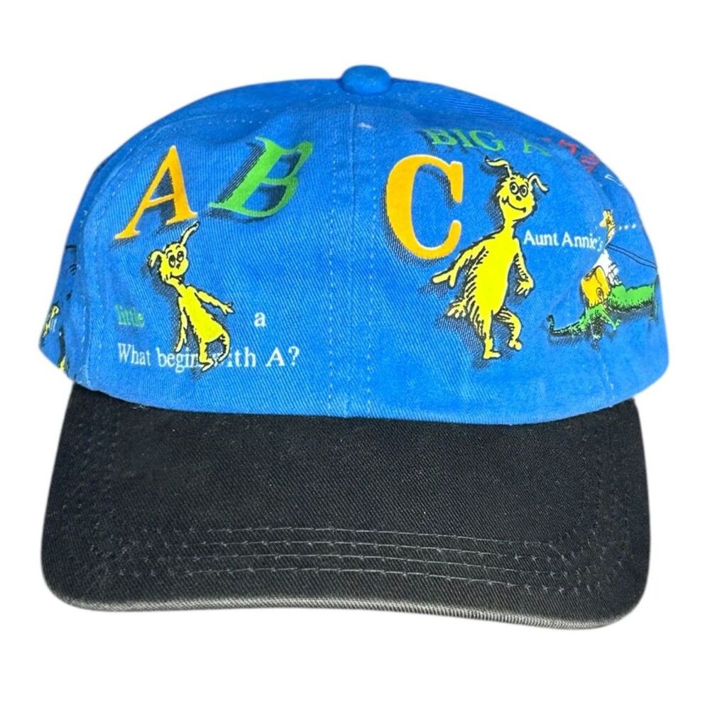 Vtg Dr Seuss Unisex Kids Blue Snapback Baseball Cap ABC Graphic Cartoon Retro‎